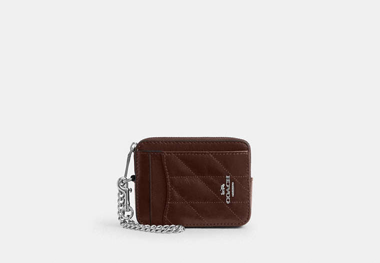 COACH® Women's Tarjetero Con Cremallera Y Acolchado en Castaño | Cuir