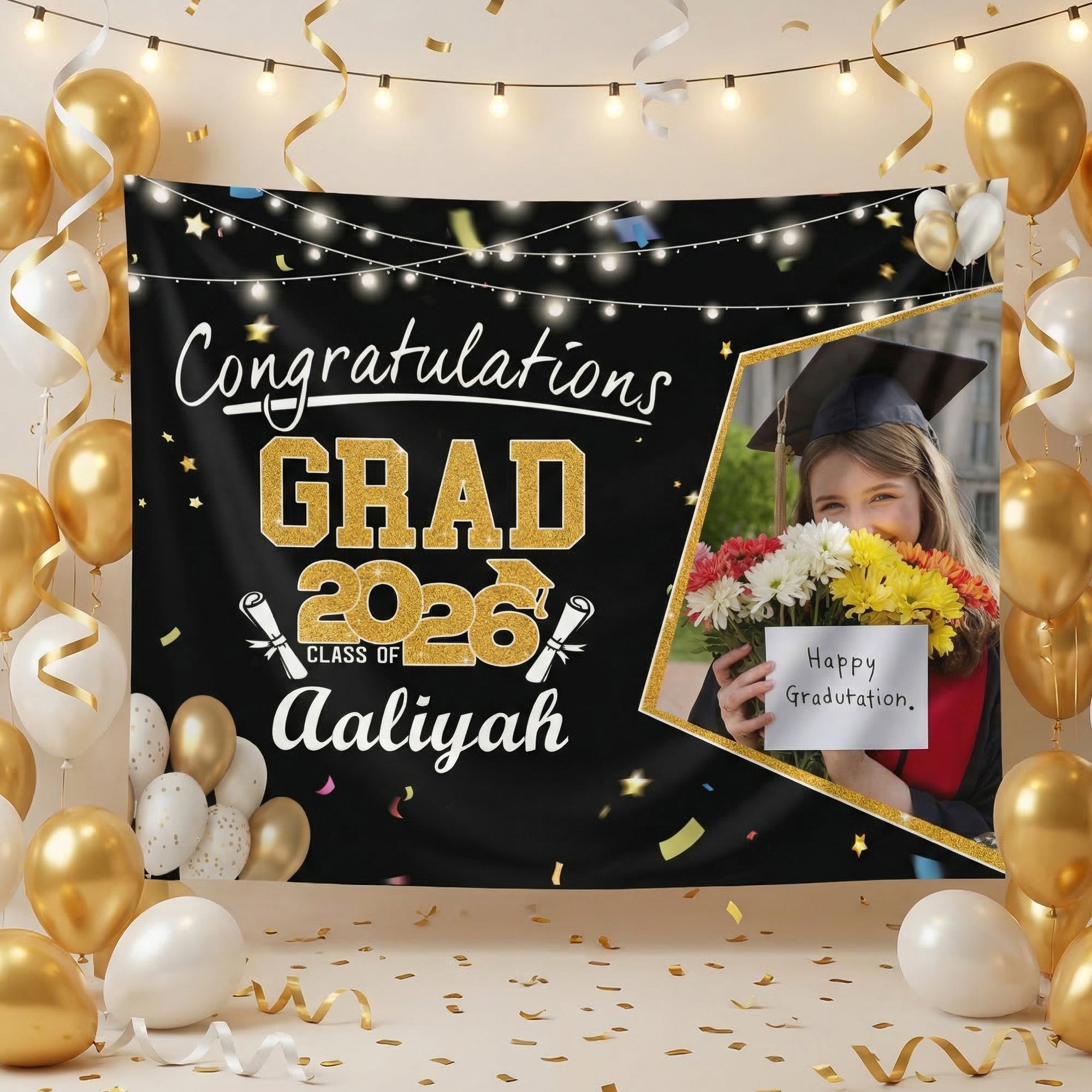 Felicitaciones Personalizadas Graduación Foto Banner con Nombre y Año Fiesta Telón de Fondo Decoración Regalo de Graduación para Graduados