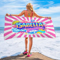 Toalla de playa de gran tamaño, de secado rápido, personalizada, multicolor, estilo garabato, con nombre Fiesta en la playa, para amigos y familiares.