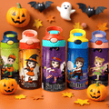 Personalizada de Halloween Tema de dibujos animados Nombre del personaje 12 oz aislado Botella de agua con pajita y tapa a prueba de derrames Fiesta de Halloween para Niños Niñas