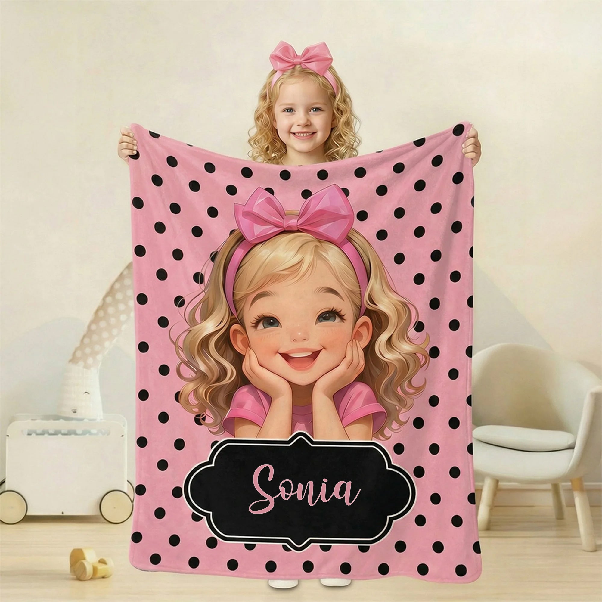Manta suave personalizada con nombre y personaje de dibujos animados multicolor decoración del hogar regalo de cumpleaños para niña