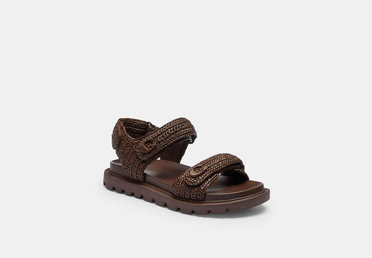COACH® Women's Sandalia De Rafia Brynn en Castaño, Talla 11 | Paille Raphia