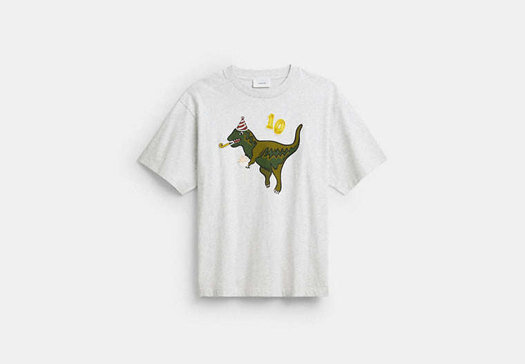COACH® Unisex Camiseta De Corte Holgado 10º Aniversario De Rexy De Algodón Orgánico en Gris, Talla Mediano