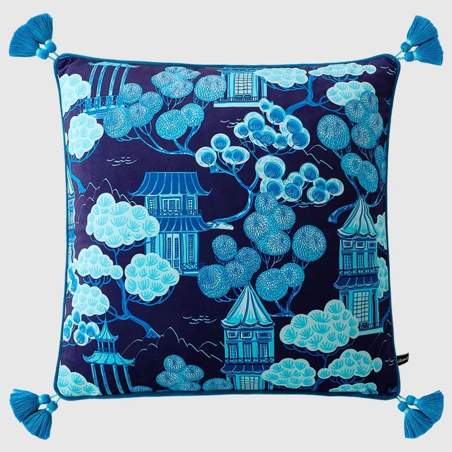 Celestial Chinoiserie Pagoda Pillow Cover by Maia Homes