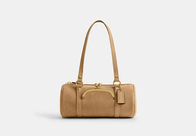 COACH® Women's Bolso Kisslock Barrel 28 en Beige | Cuir