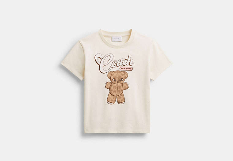 COACH® Women's Camiseta Teddy Stuffie En Algodón Orgánico en Beige, Talla Mediano