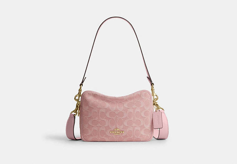 COACH® Women's Bolso Cruzado Carey De Tela Vaquera De Firma en Rosa | Coton