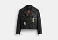 COACH® Men's Chaqueta Motera De Piel Coach | Brain Dead en Negro, Talla Mediano