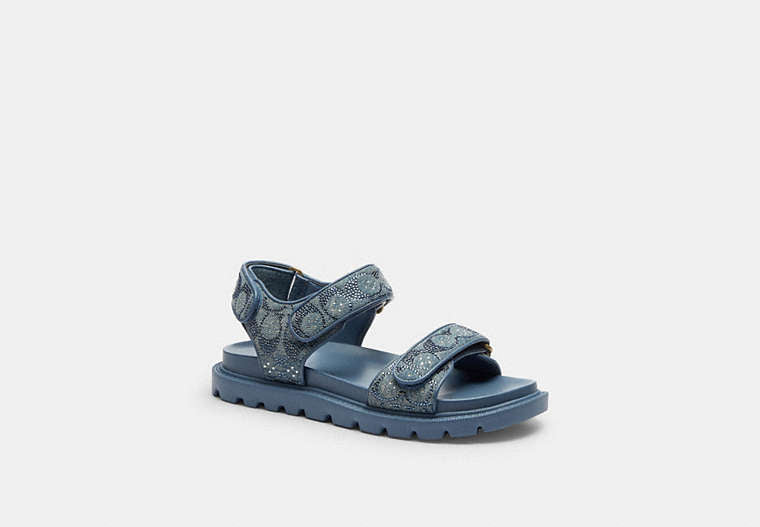 COACH® Women's Sandalias Brynn De Tela Vaquera De Firma Con Cristales en Azul, Talla 11 | Clous