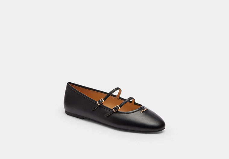 COACH® Women's Merceditas Con Doble Hebilla en Negro, Talla 11 | Cuir