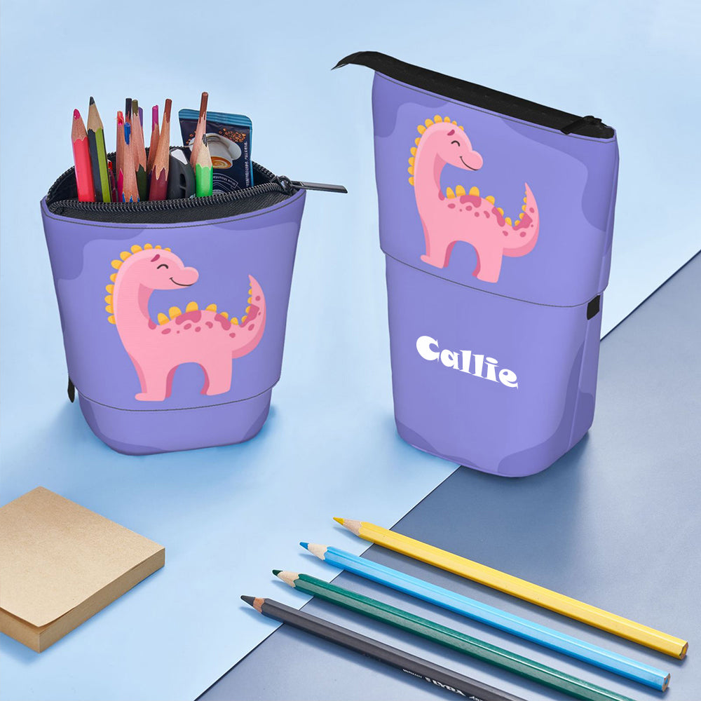 Estuche de lápices telescópico de pie personalizado con nombre dinosaurio y animales útiles escolares regalo de cumpleaños para niños