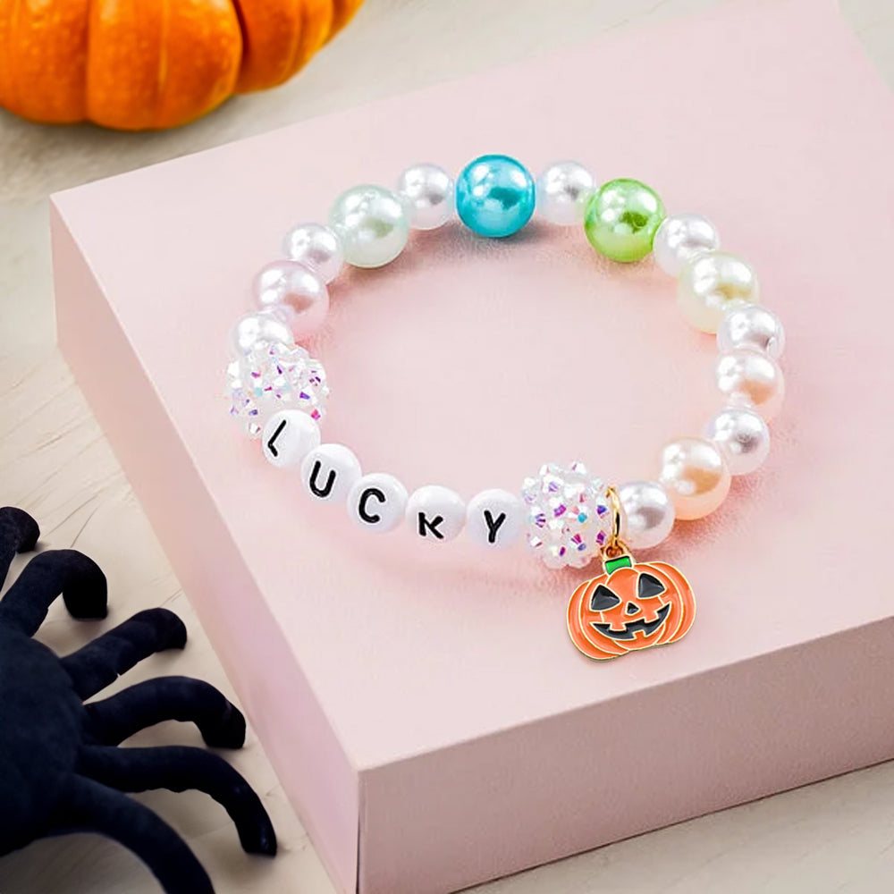 Personalizada linda calabaza colorida pulsera de cuentas con nombre Aniversario Helloween Regalo para Chica Mujer