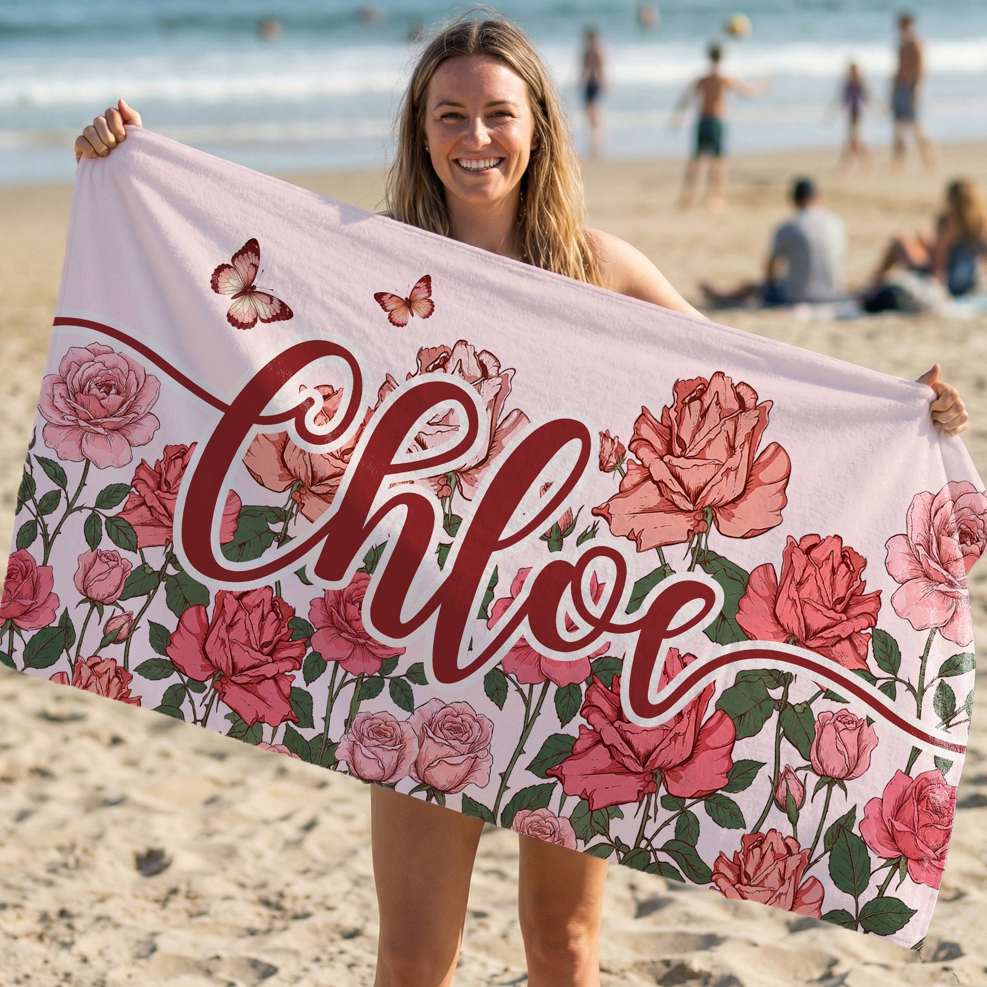 Personalizada Flor de Nacimiento Secado Rápido Toalla de Playa de Microfibra de Gran Tamaño con Nombre Fiesta en la Playa Regalo de Navidad para Amigos de la Familia