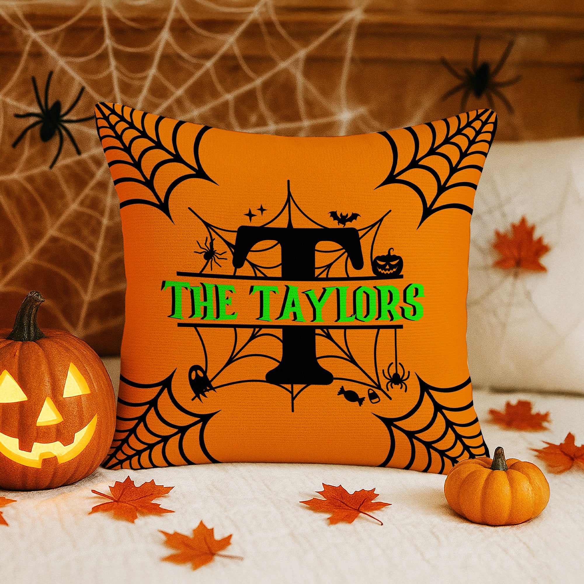 Funda de Almohada Personalizada con Nombre y Diseño Web para Halloween Regalo de Halloween para Amigos y Familiares