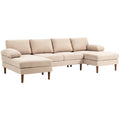 4-Seater U-Shape Sectional Sofa with Double Chaise Fabric Upholstery, Beige