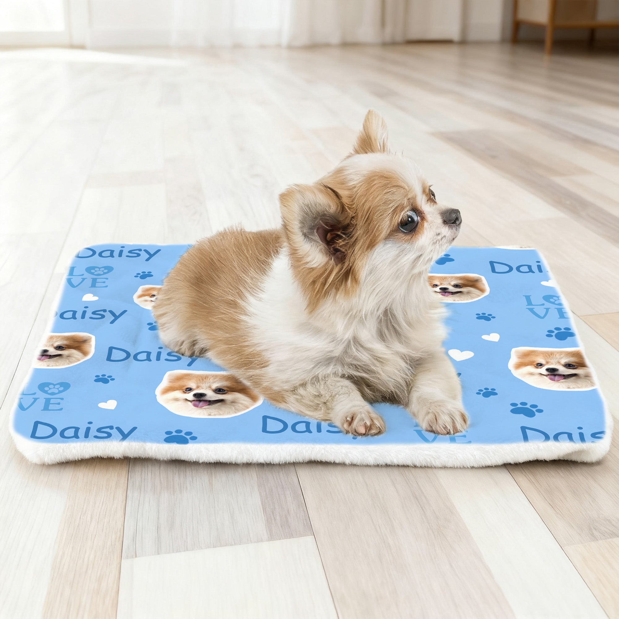 Personalizada Multicolor Paw Prints Dog Cat Face Photo Soft Pet Bed Mat con Nombre Actividades al aire libre Regalo de cumpleaños para los amantes de los dueños de mascotas