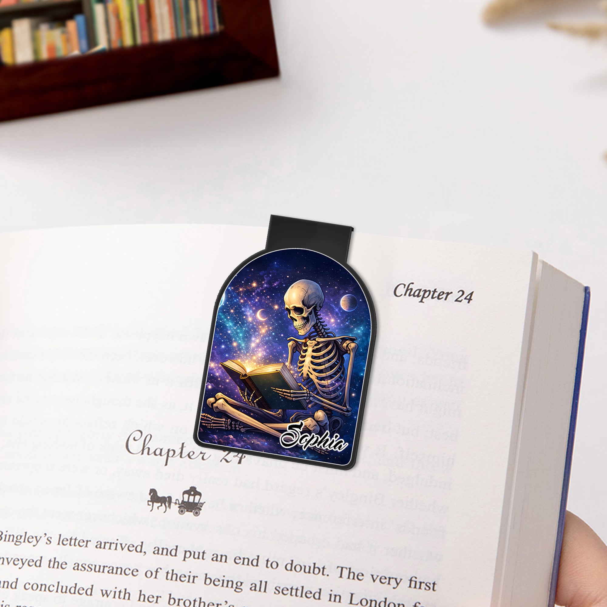 Calavera de lectura personalizada Marcapáginas magnético con nombre Accesorio de lectura Regalo de cumpleaños para amigos amantes de los libros
