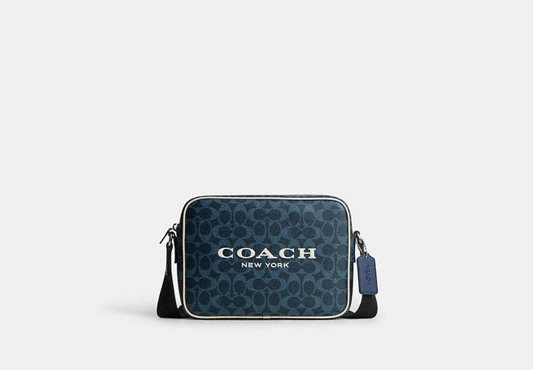 COACH® Men's Bolso Cruzado Colton 25 De Lona De Firma Con Gráfico De Coach en Azul | Pvc