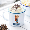 Taza esmaltada con nombre personalizada en 3D con dibujos animados de niños en edad escolar de 12 oz con borde de colores para uso diario Regalo de cumpleaños de vuelta al cole para niños y niñas