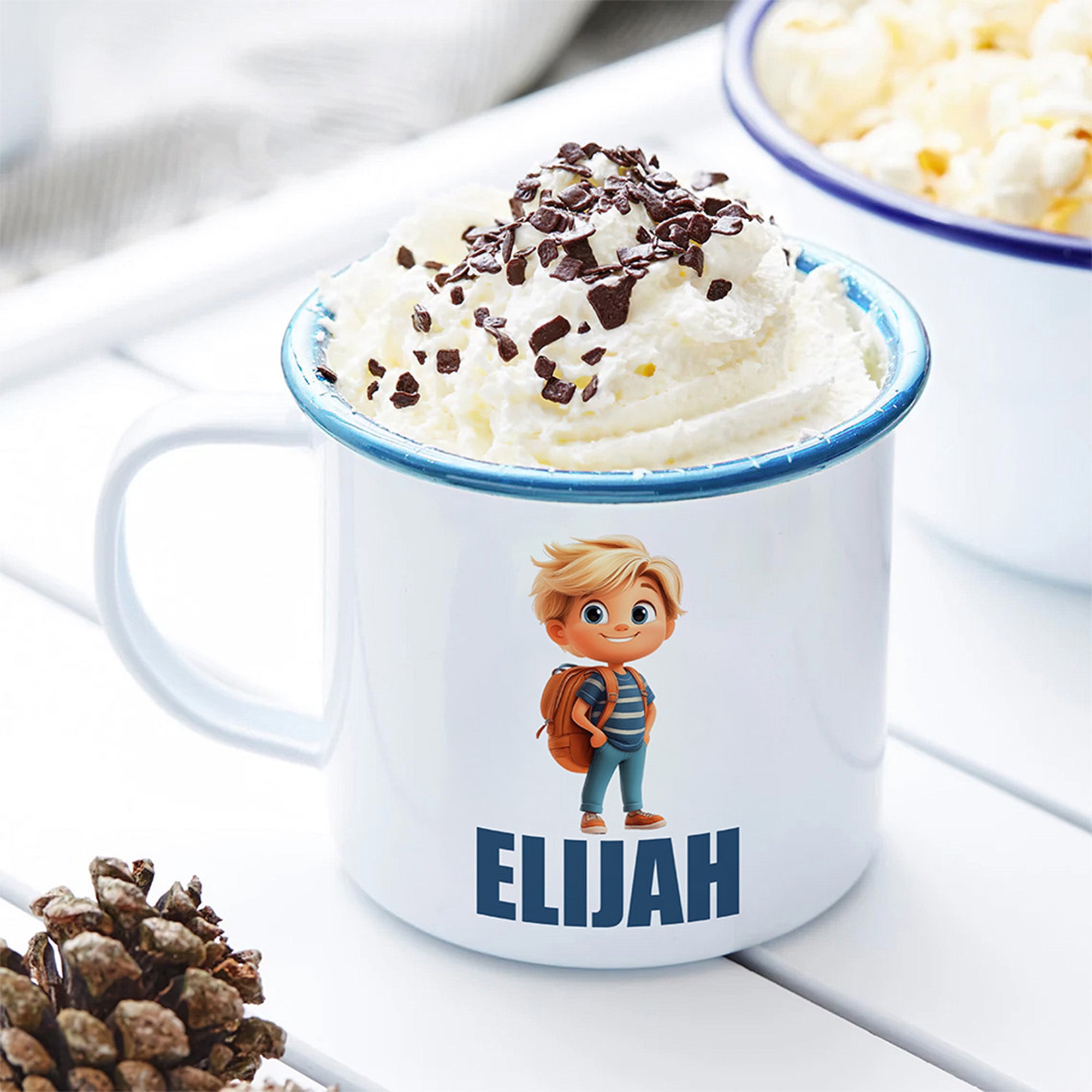 Taza esmaltada con nombre personalizada en 3D con dibujos animados de niños en edad escolar de 12 oz con borde de colores para uso diario Regalo de cumpleaños de vuelta al cole para niños y niñas