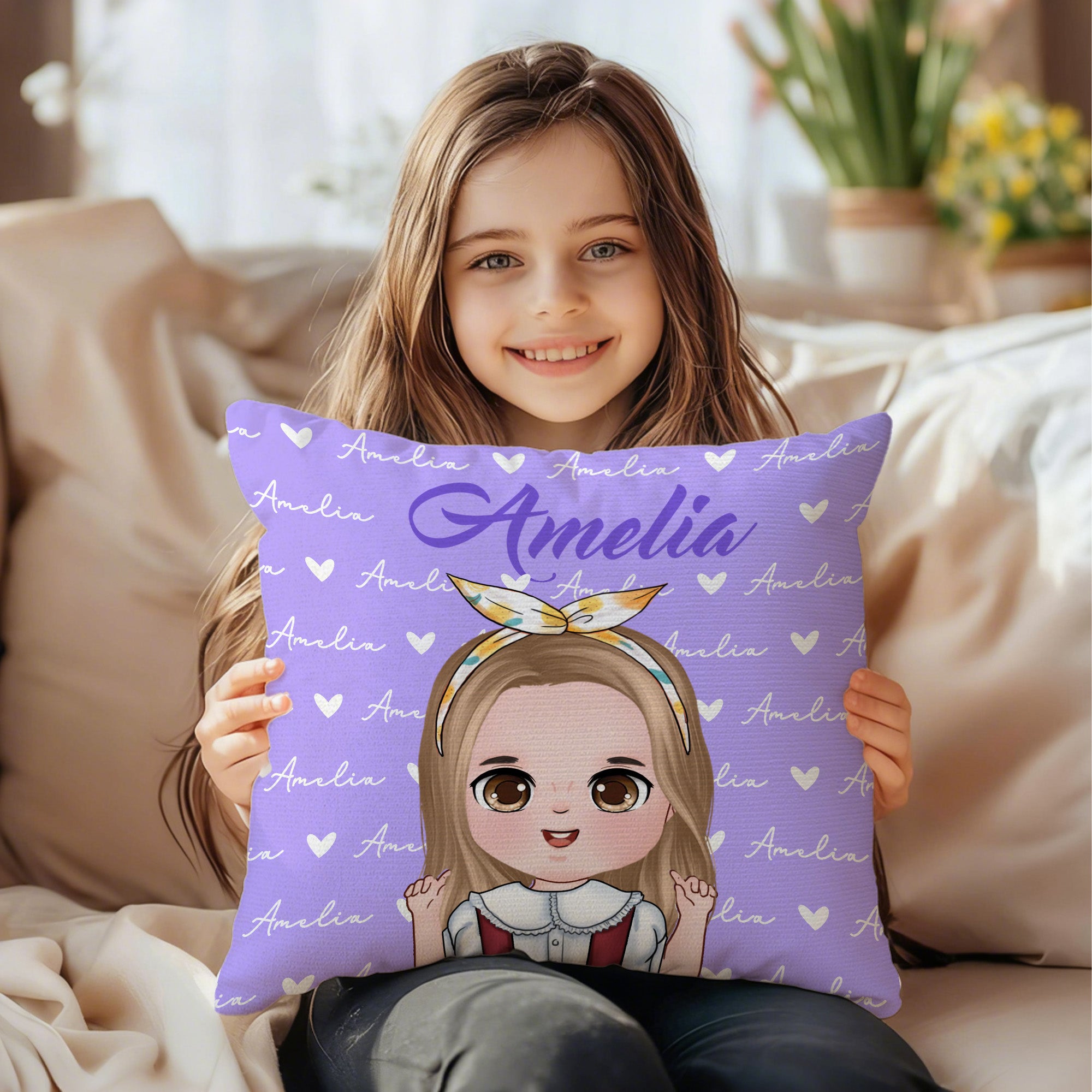 Funda de almohada personalizada con el nombre del personaje de dibujos animados de un niño Decoración del hogar Regalo de cumpleaños de Navidad para niños Niñas