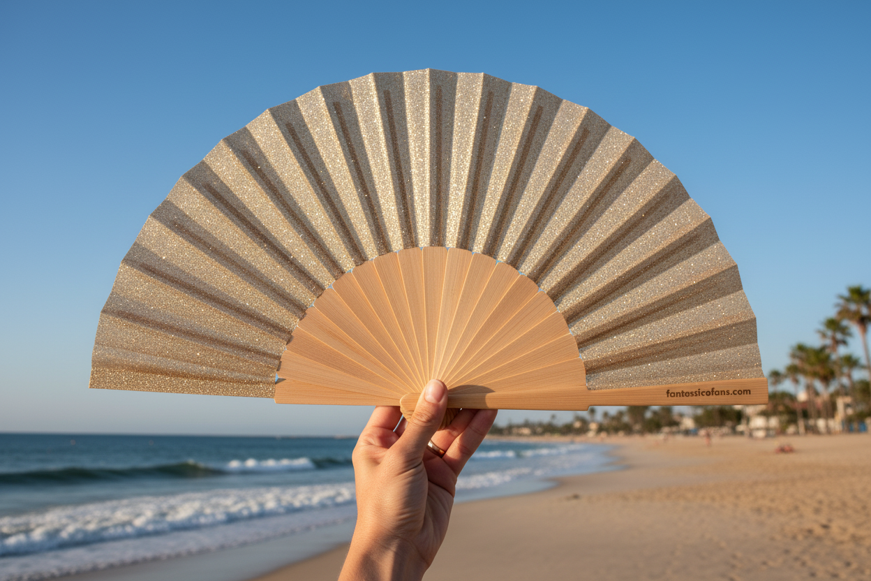 Champagne Gold Glitter 23cm fan