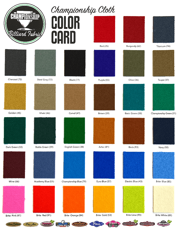 Championship Billiard Fabric Color Card