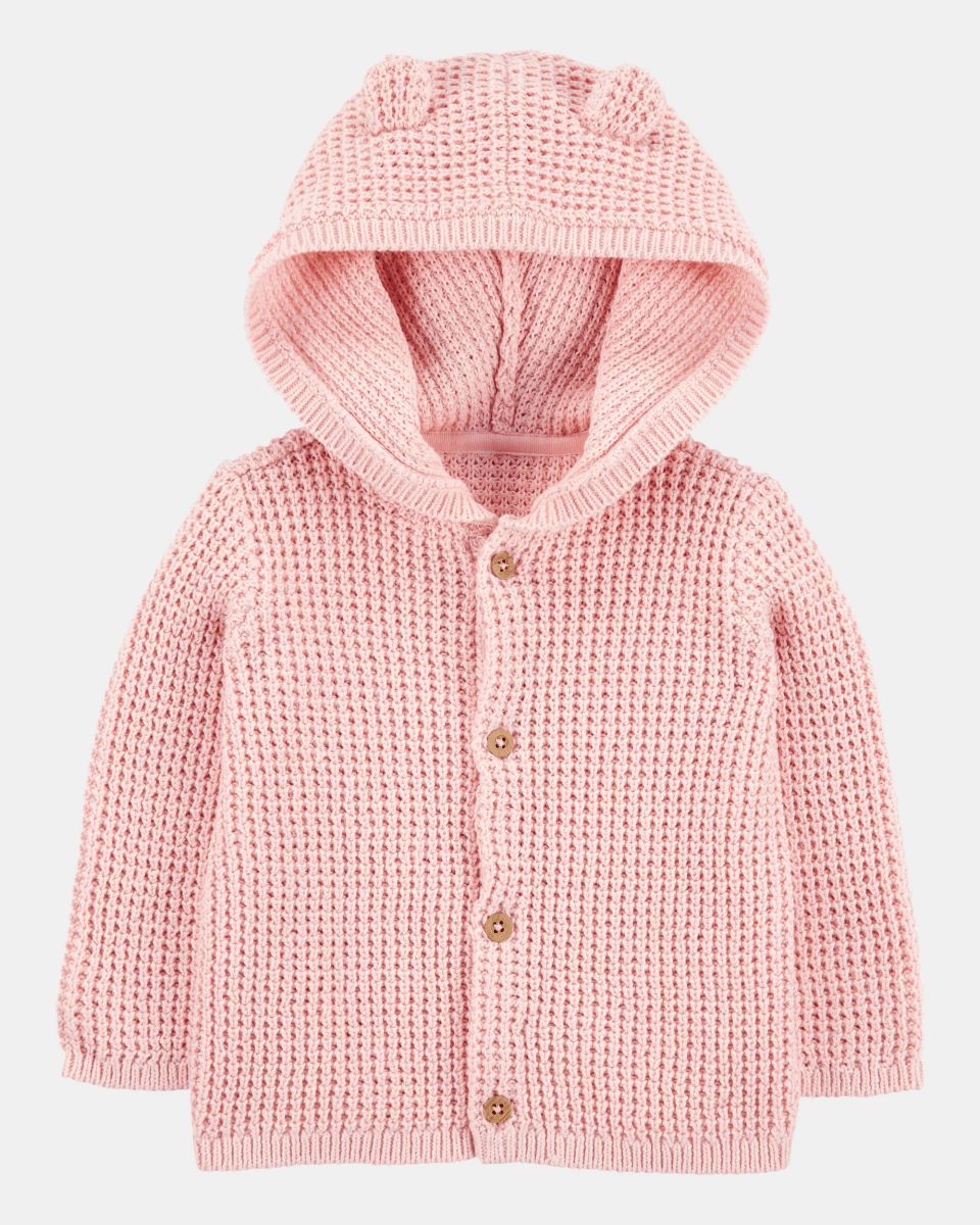 Chaqueta punto canalé capucha diseño oso
