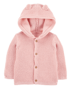 Chaqueta punto canalé capucha diseño oso