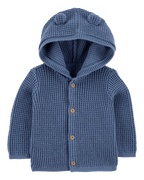 Chaqueta punto canalé capucha diseño oso