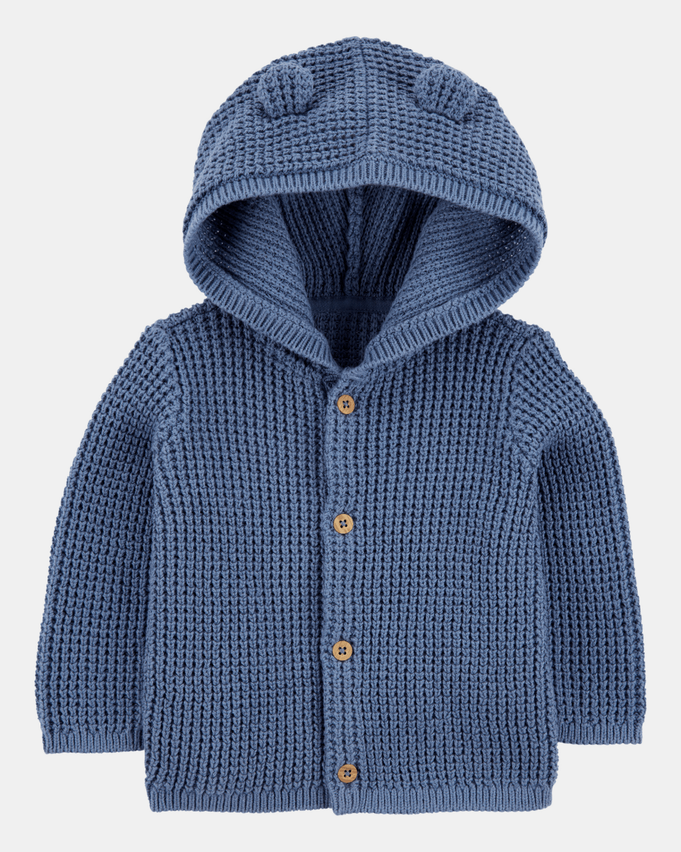 Chaqueta punto canalé capucha diseño oso