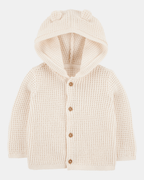 Chaqueta punto canalé capucha diseño oso