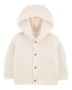 Chaqueta punto canalé capucha diseño oso