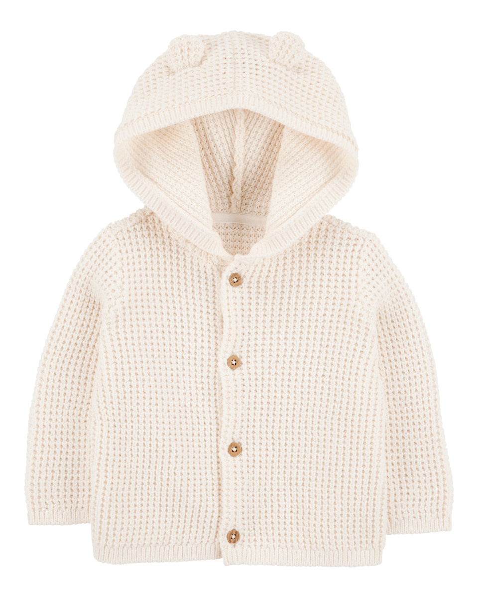 Chaqueta punto canalé capucha diseño oso