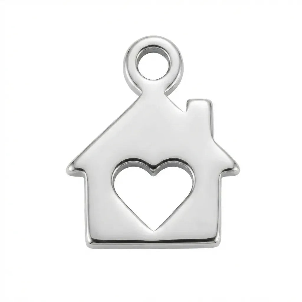 Silver House & Heart Symbol Home Charm