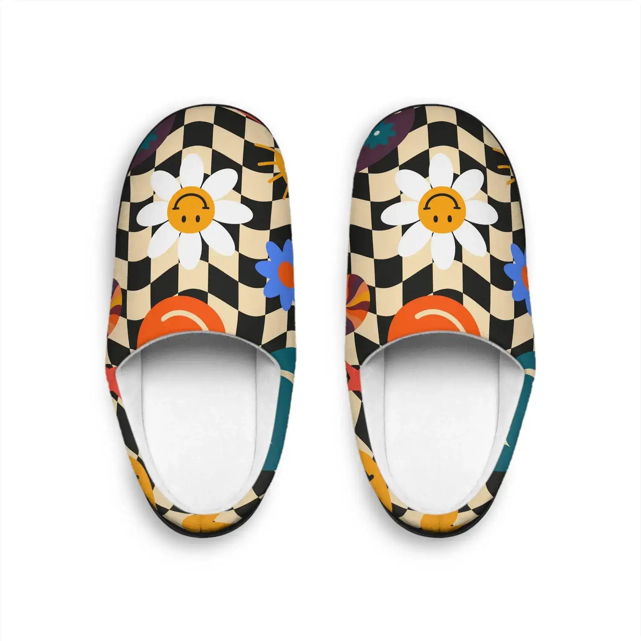 Checker Flower and Emoji Women's Indoor Slippers