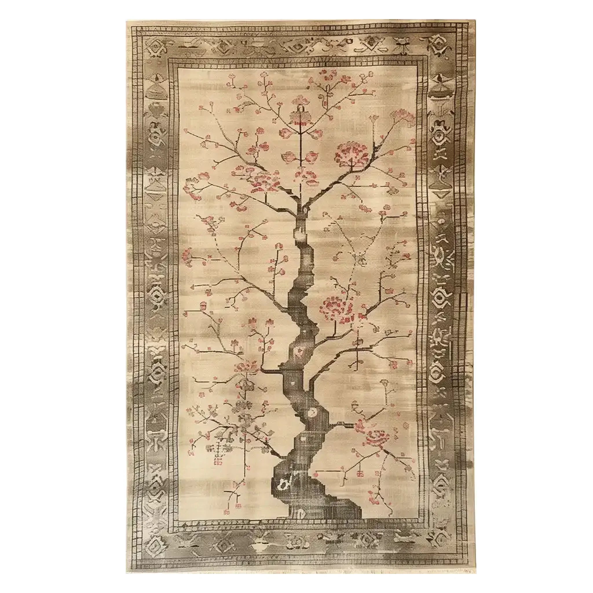 Cherry Blossom Elegance Knotted Wool Rug