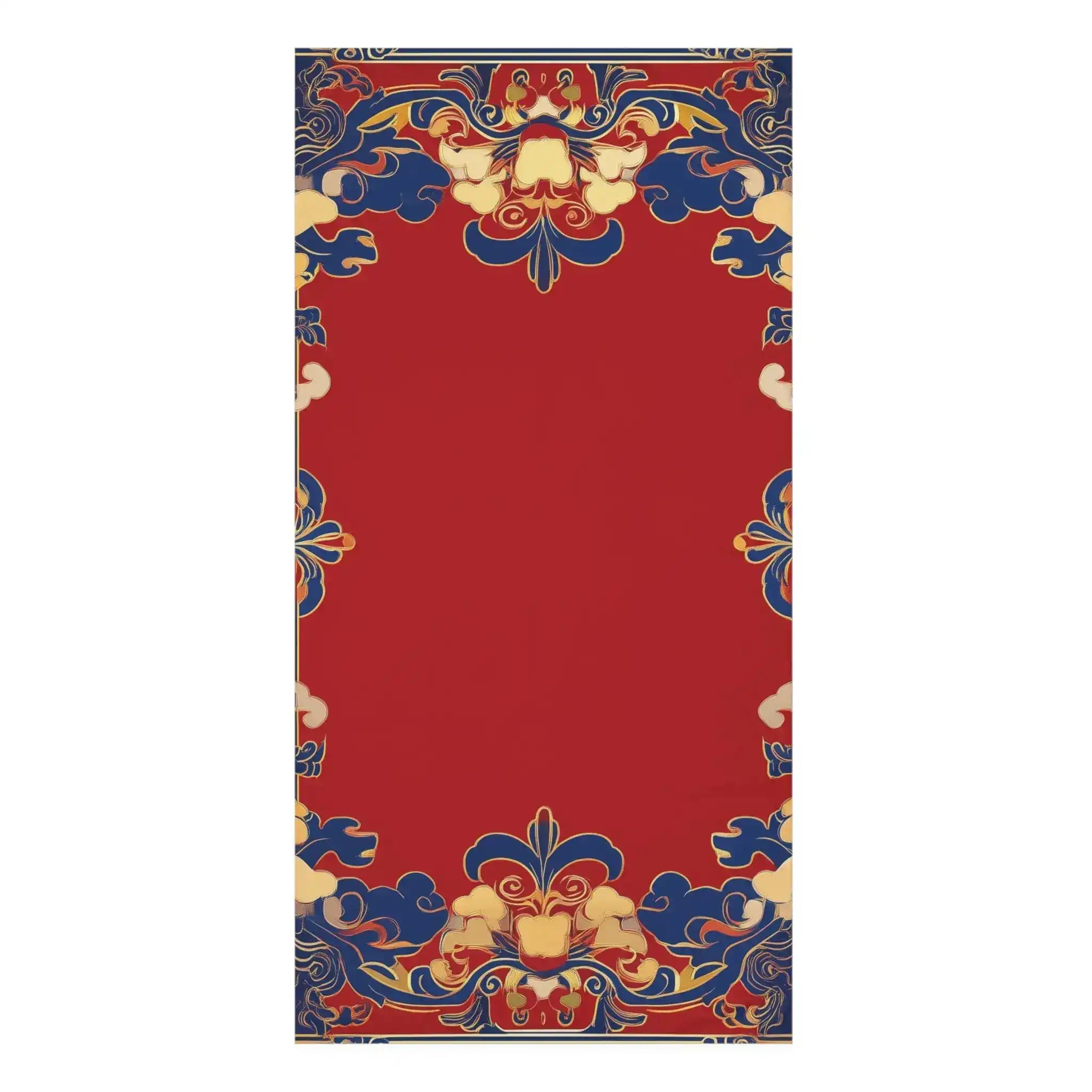Chinoiserie Floral Border Red and Blue Bath Towel