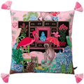 Chinoiserie Monkey and Bird Velvet Throw Pillow Cover with Tassel