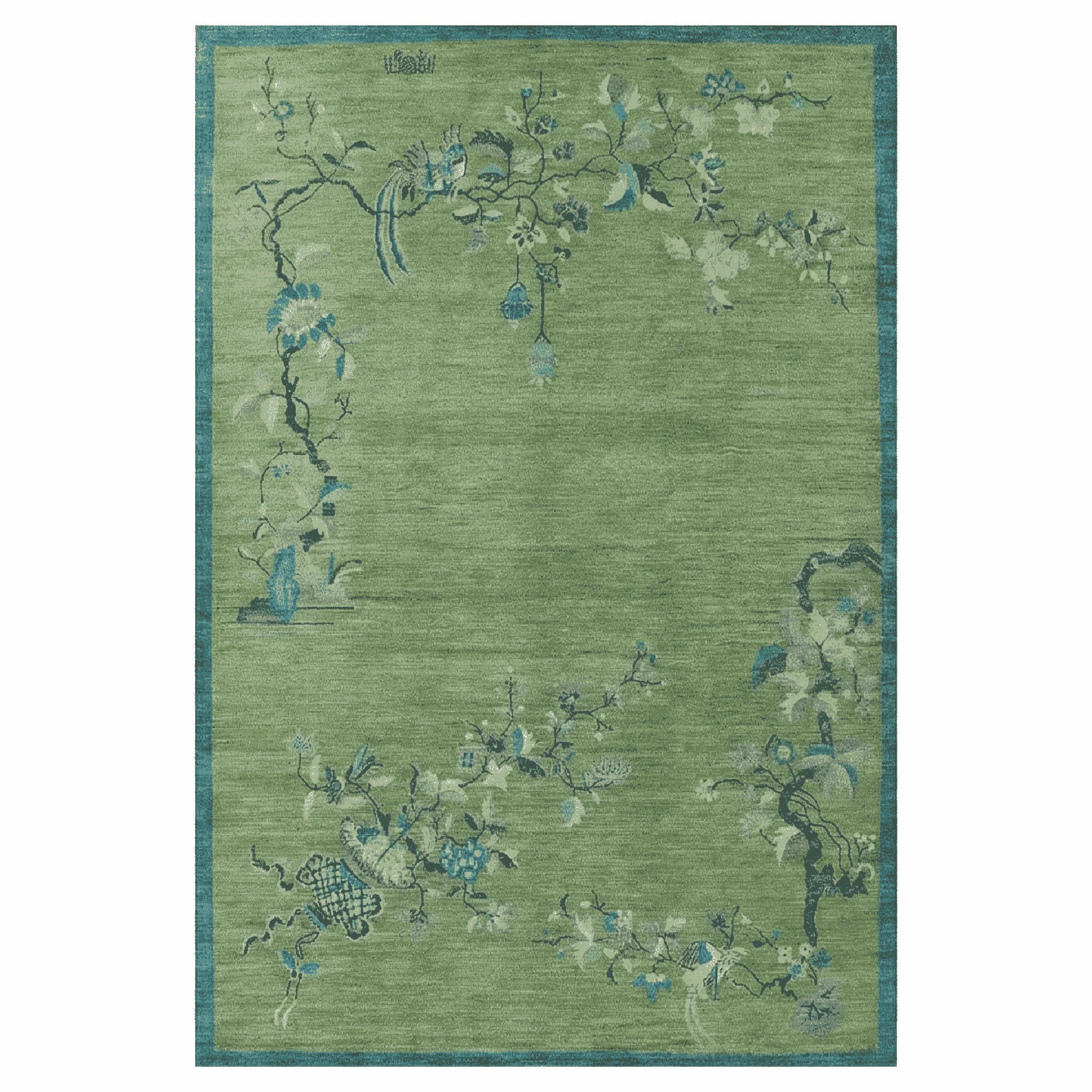 Chinoiserie Peacock Hand Knotted Rug 3 x 5 ft