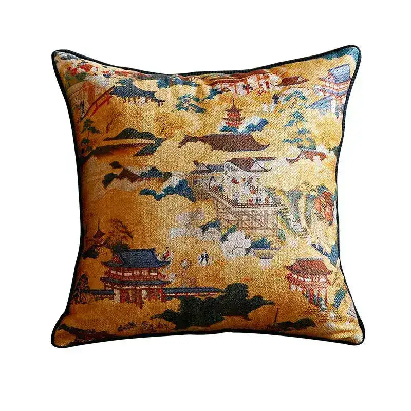 Chinoiserie Courtyard Throw Pillow Cover
