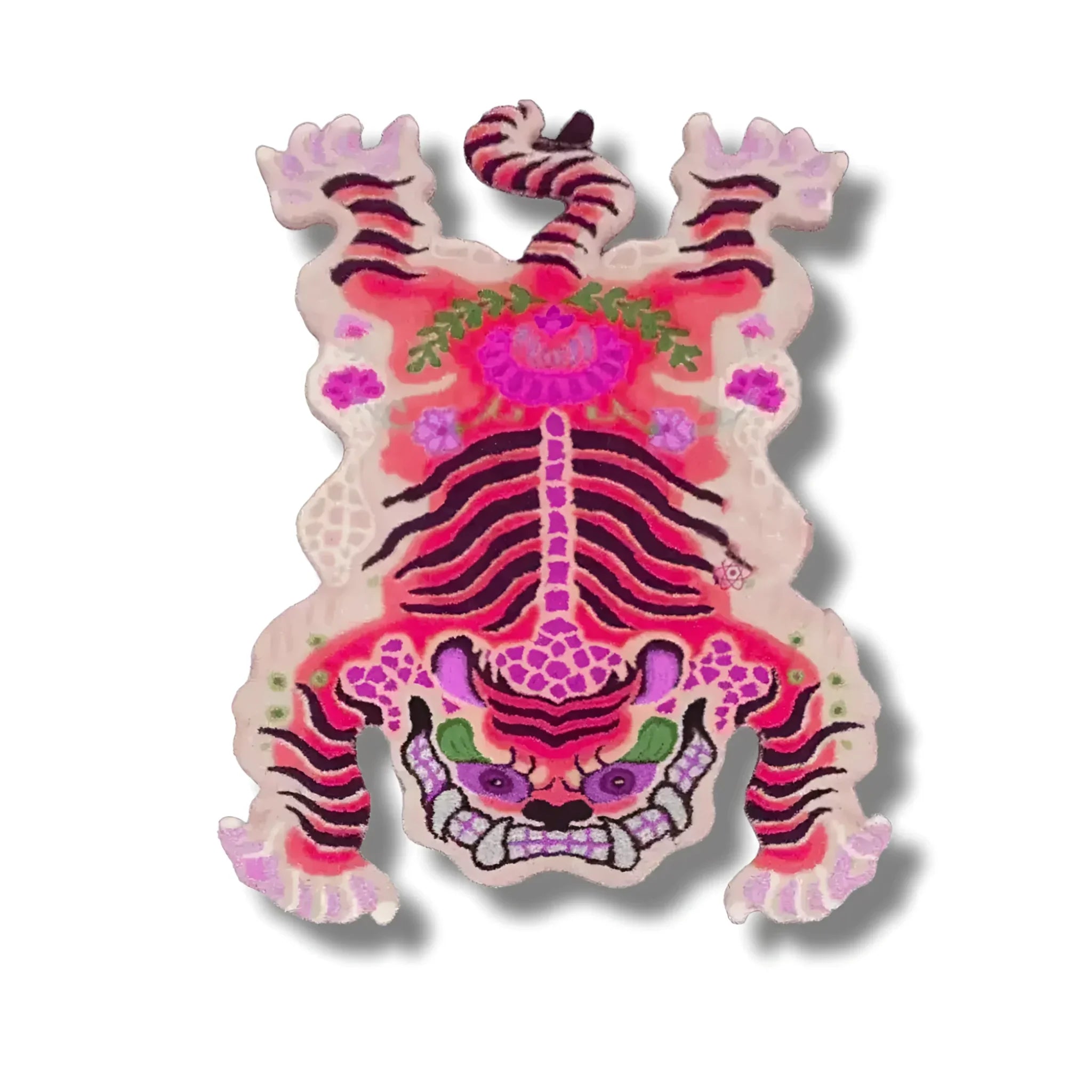 Chinoiserie Tibetan Tiger Hand Tufted Wool Rug - Pink
