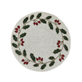 Christmas Holly Berry Leaves Round Beaded Placemat