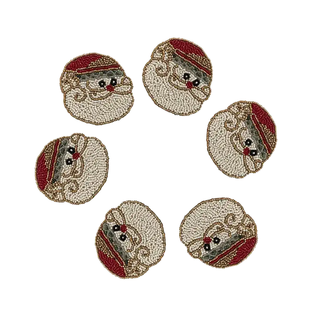 Christmas Santa Claus Beaded Coaster Set of 6