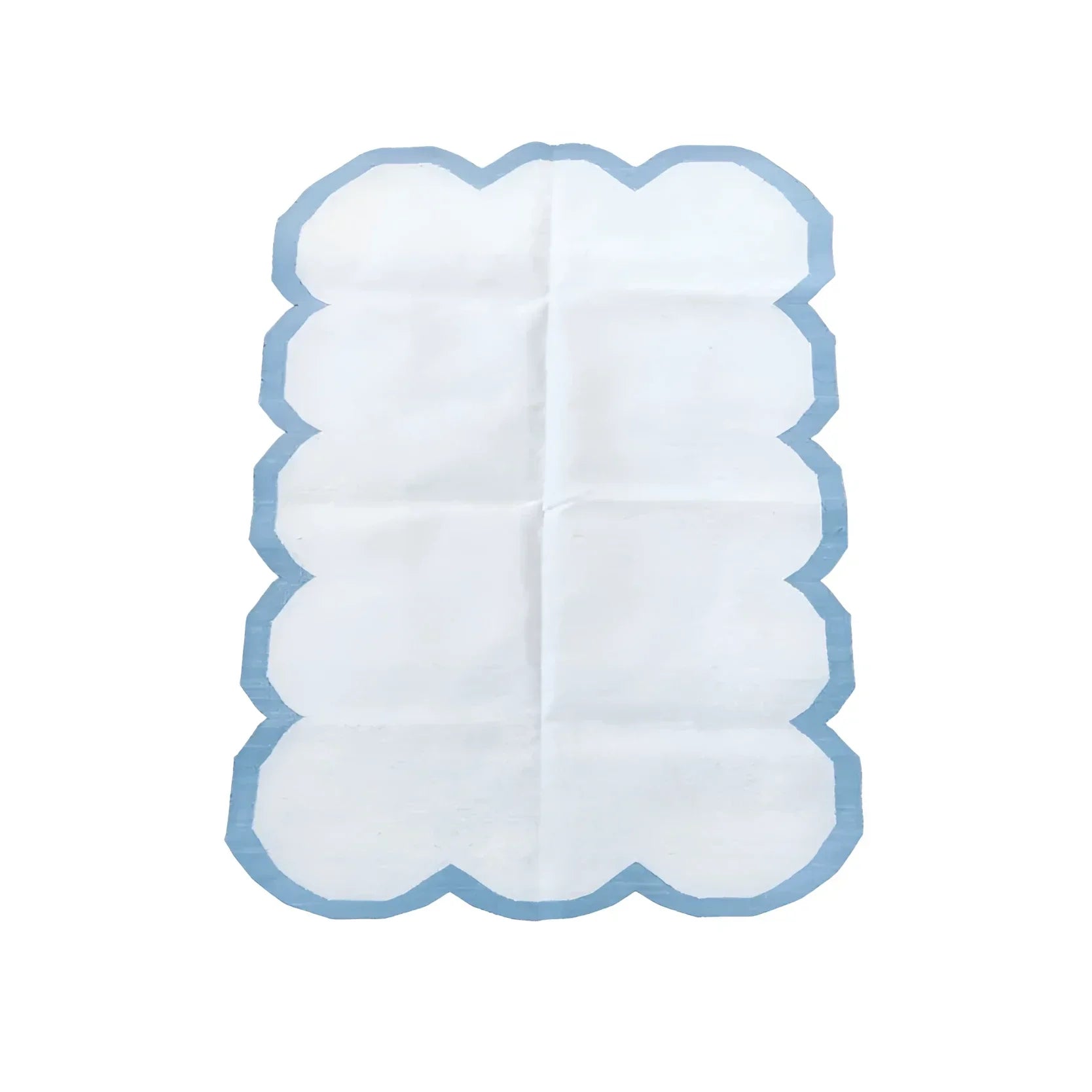 Classic White Scallop Cotton Rug with Blue Border