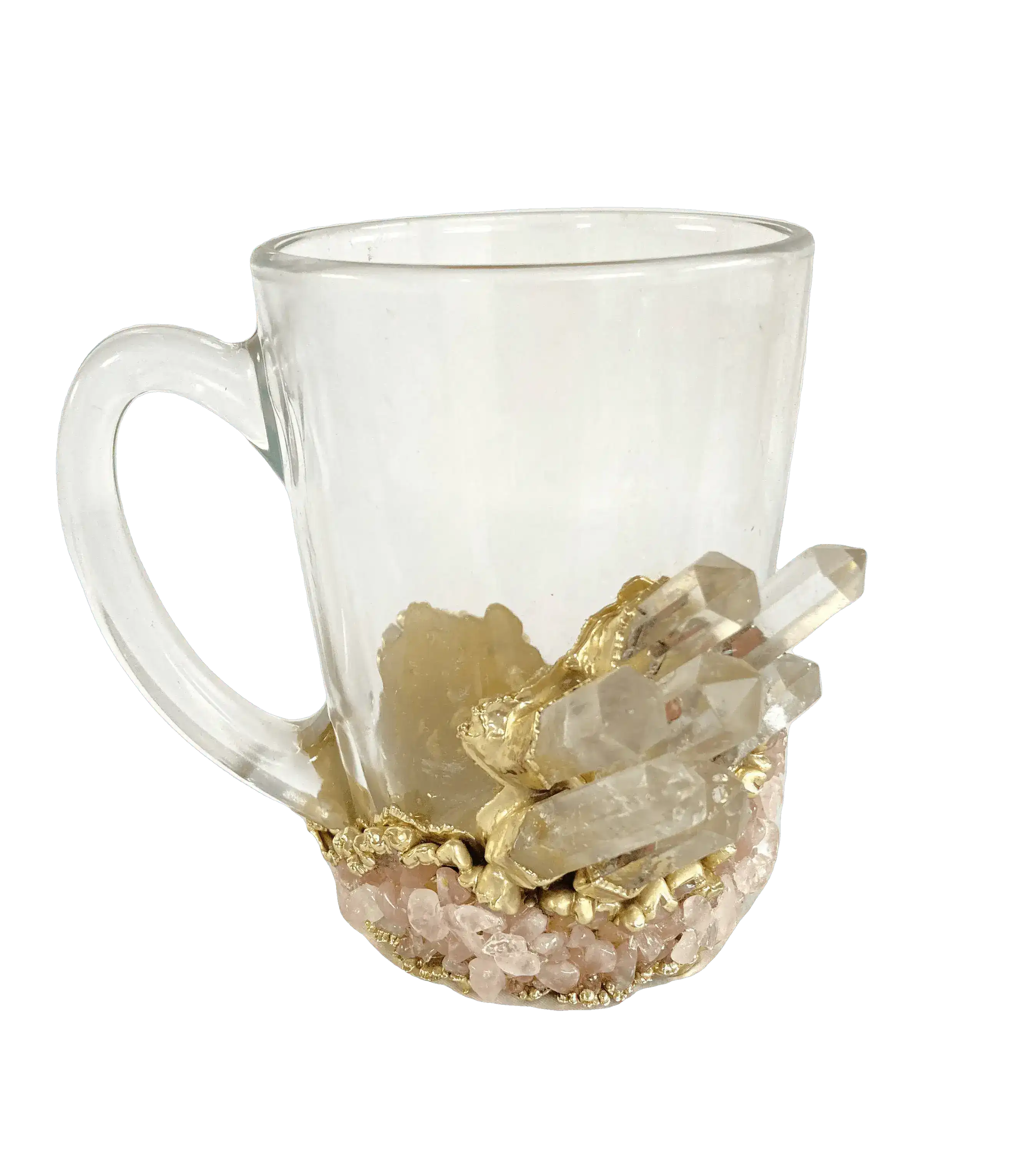 Clear and Rose Quartz Marbled Glass Coffee Mug - Set of 2