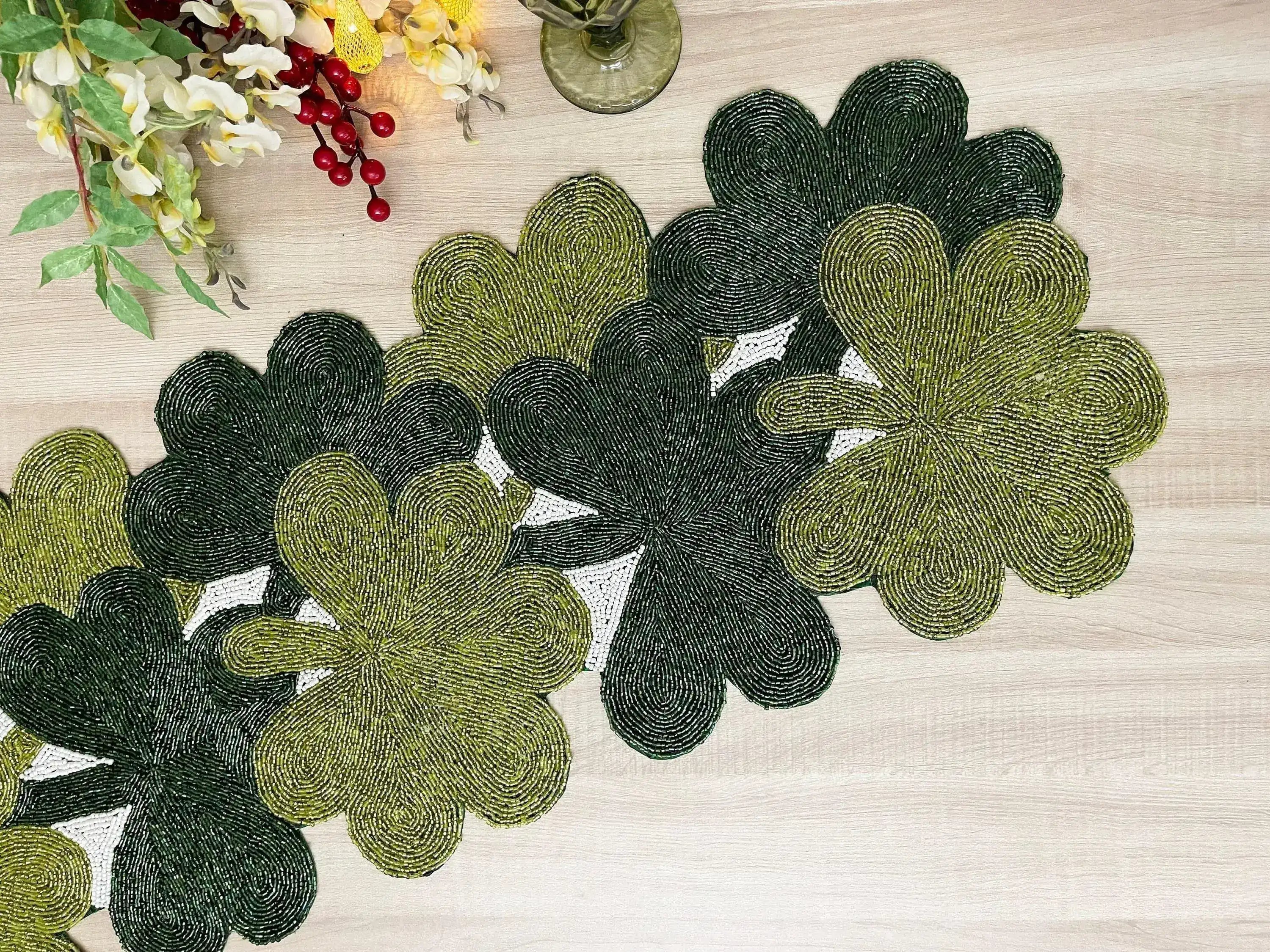 Clover Leaf Shamrock Beaded Table Runner