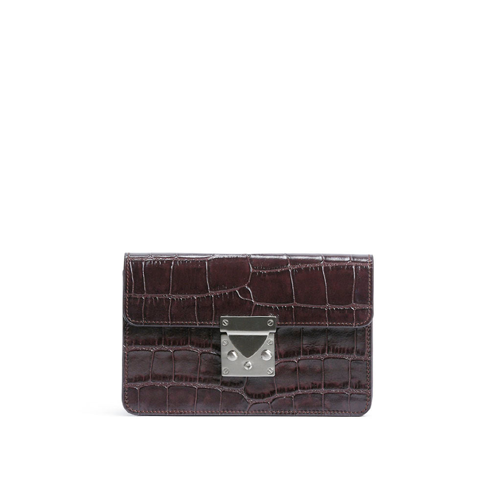 Clutch M Crocodile-Effect Leather Clutch | Burgundy