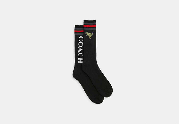 COACH® Men's Calcetines Acanalados Deportivos De Media Caña en Negro