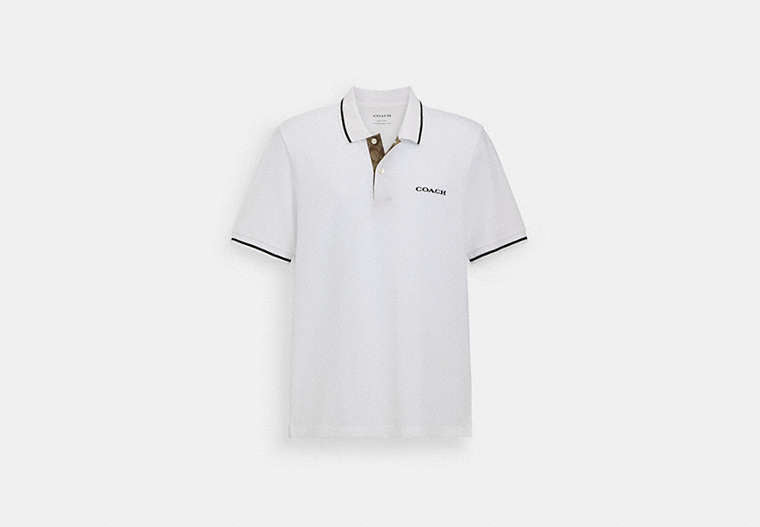 COACH® Men's Polo recortado de firma en Blanco, Talla Mediano | Coton